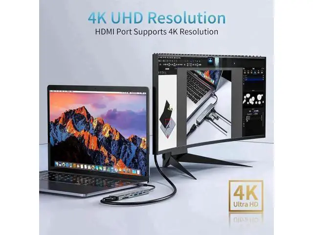 Alt view image 5 of 7 - 7-in-1 USB-C Multiport Hub Dock with 4K HDMI, SD/TF Card Reader, USB 3.0, USB 2.0, 100W PD Charging Port, Type-C Adapter Dongle Compatible with MacBook Pro & All USB-C Laptops