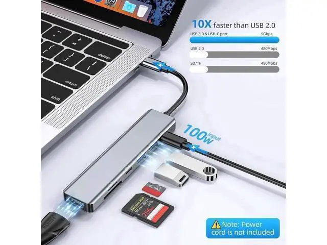 Alt view image 3 of 7 - 7-in-1 USB-C Multiport Hub Dock with 4K HDMI, SD/TF Card Reader, USB 3.0, USB 2.0, 100W PD Charging Port, Type-C Adapter Dongle Compatible with MacBook Pro & All USB-C Laptops