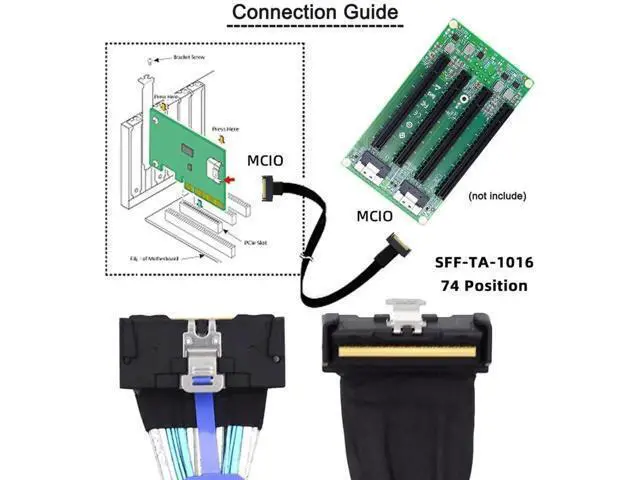 Alt view image 2 of 7 - 35cm PCIe 5.0 MCIO Angled Male to Male Extension Cable, Mini Cool Edge IO 74Pin 8i Slimline SAS 4.0 24Gbps High-Density Server Interconnect Cable for Data Center NVMe Storage Arrays