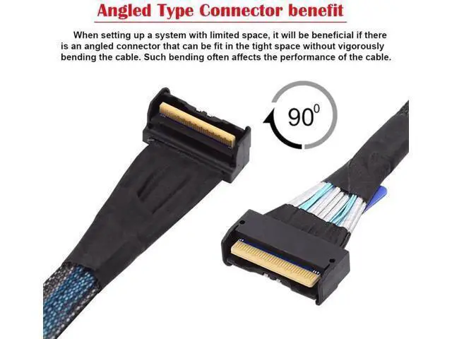 Alt view image 4 of 7 - 35cm PCIe 5.0 MCIO Angled Male to Male Extension Cable, Mini Cool Edge IO 74Pin 8i Slimline SAS 4.0 24Gbps High-Density Server Interconnect Cable for Data Center NVMe Storage Arrays