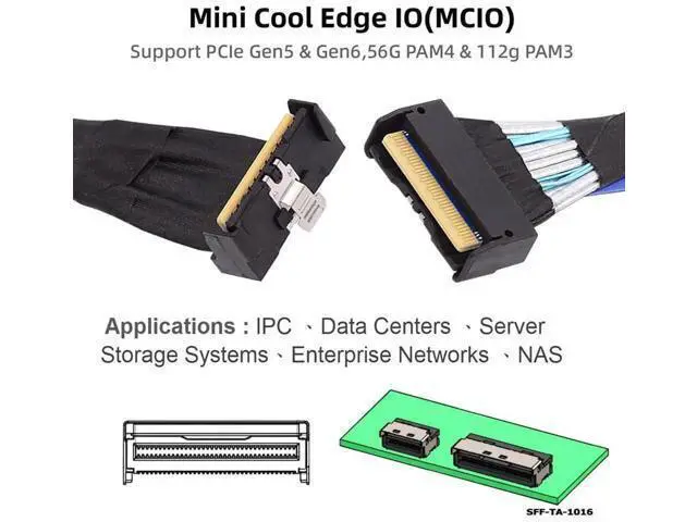 Alt view image 3 of 7 - 35cm PCIe 5.0 MCIO Angled Male to Male Extension Cable, Mini Cool Edge IO 74Pin 8i Slimline SAS 4.0 24Gbps High-Density Server Interconnect Cable for Data Center NVMe Storage Arrays