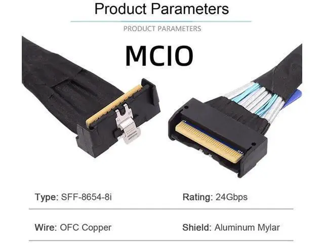 Alt view image 5 of 7 - 35cm PCIe 5.0 MCIO Angled Male to Male Extension Cable, Mini Cool Edge IO 74Pin 8i Slimline SAS 4.0 24Gbps High-Density Server Interconnect Cable for Data Center NVMe Storage Arrays