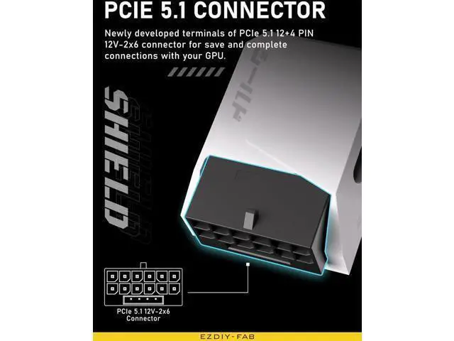 Alt view image 3 of 7 - PCIe 5.1 STD-Type 90° Right Angle 12V-2x6 12VHPWR GPU Power Adapter, 600W 12+4Pin Connector, White, 1 Pack, Compatible with RTX 3090Ti, 4070Ti, 4080, 4090 Graphics Cards