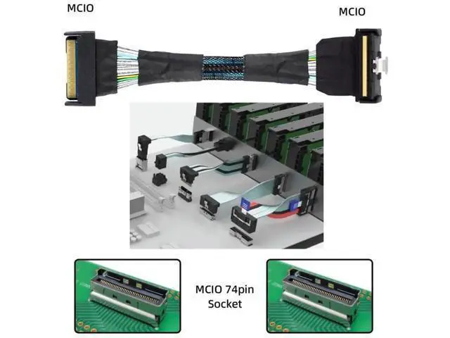 Alt view image 6 of 7 - 35cm PCIe 5.0 MCIO Angled Male to Male Extension Cable, Mini Cool Edge IO 74Pin 8i Slimline SAS 4.0 24Gbps High-Density Server Interconnect Cable for Data Center NVMe Storage Arrays