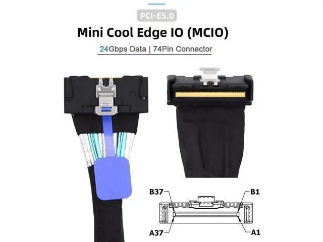 Alt view image 7 of 7 - 35cm PCIe 5.0 MCIO Angled Male to Male Extension Cable, Mini Cool Edge IO 74Pin 8i Slimline SAS 4.0 24Gbps High-Density Server Interconnect Cable for Data Center NVMe Storage Arrays