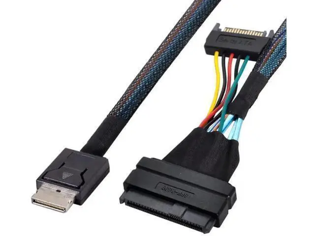 Alt view image 4 of 7 - PCIe 4.0 OCuLink SFF-8611 to SFF-8639 U.2 NVMe SSD Cable with SATA 15Pin Power, Internal Motherboard Storage Expansion Wire, 0.5M / 1.64FT Length
