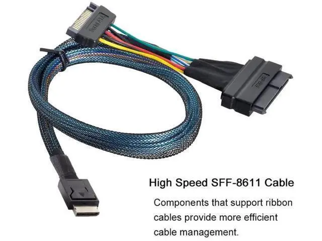 Alt view image 6 of 7 - PCIe 4.0 OCuLink SFF-8611 to SFF-8639 U.2 NVMe SSD Cable with SATA 15Pin Power, Internal Motherboard Storage Expansion Wire, 0.5M / 1.64FT Length