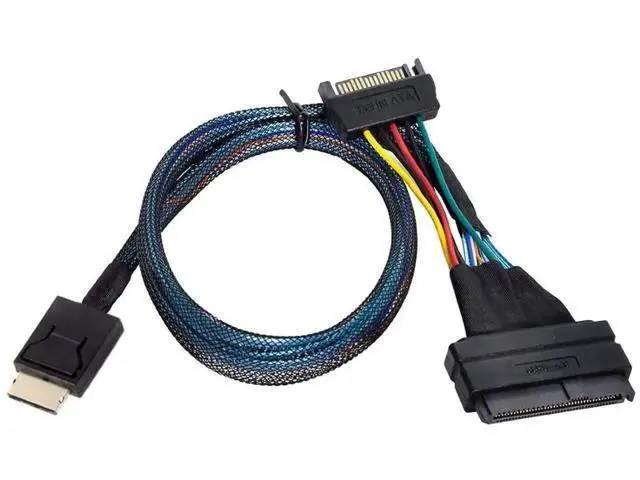 Alt view image 7 of 7 - PCIe 4.0 OCuLink SFF-8611 to SFF-8639 U.2 NVMe SSD Cable with SATA 15Pin Power, Internal Motherboard Storage Expansion Wire, 0.5M / 1.64FT Length