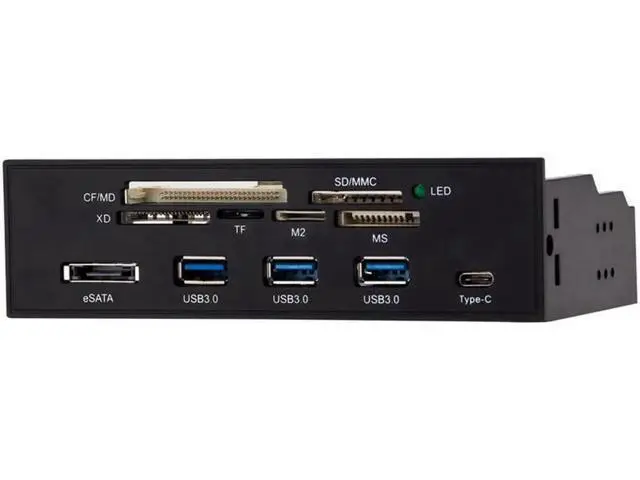 Alt view image 6 of 7 - STW-3125 5.25 Inch PC Front Panel All-in-One Media Card Reader, 3×USB3.0 + USB-C + eSATA Port, Multi-Slot Card Hub Supports MD/SD/MMC/XD/TF/M2/MS & 64GB CF Cards for Desktop Optical Drive Bay