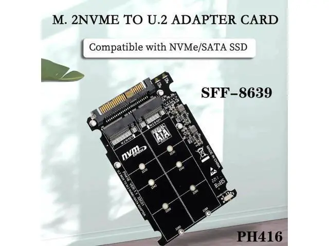 Alt view image 2 of 7 - PH416BOX 2-in-1 M.2 to U.2 SFF-8639 Adapter Card, PCIe 3.0 x4 NVMe & SATA 6Gbps Dual Protocol Converter, Supports B Key / M Key M.2 SSD 2230/2242/2260/2280, 2.5-inch U.2 SSD Storage Extension Box