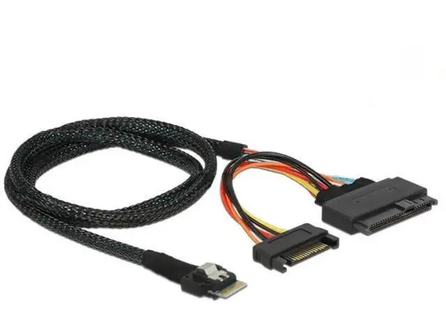 Alt view image 6 of 7 - PCIe 4.0 SlimSAS SFF-8654 to SFF-8639 U.2 NVMe SSD Cable with SATA 15Pin Power, Internal Motherboard Storage Expansion Wire, 0.5M / 1.64FT Length