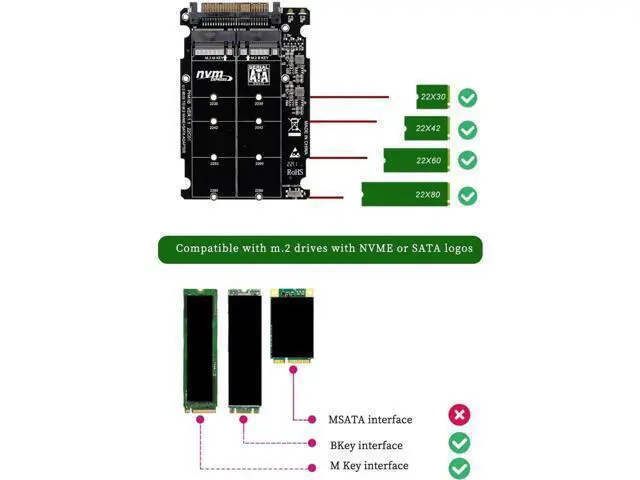 Alt view image 7 of 7 - PH416BOX 2-in-1 M.2 to U.2 SFF-8639 Adapter Card, PCIe 3.0 x4 NVMe & SATA 6Gbps Dual Protocol Converter, Supports B Key / M Key M.2 SSD 2230/2242/2260/2280, 2.5-inch U.2 SSD Storage Extension Box