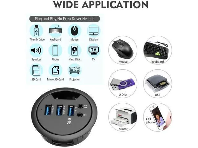 Alt view image 4 of 7 - Desk Grommet Hole USB 3.0 Hub, 3-Port USB3.0 Docking Station with BC1.2 Fast Charging & 3.5mm Audio/Mic Combo Jack, Universal Desktop Hole Mount Adapter for iPhone & Smartphones