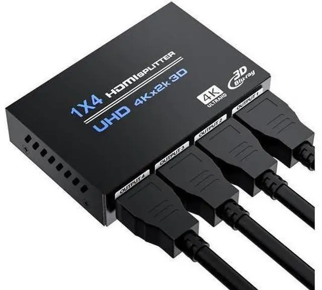Main image of 1 In 4 Out Powered HDMI Splitter with Power Cord, 4K@30Hz 1×4 Mirror Screen Duplicator Supports Ultra HD 3D 1080P HDCP 1.4 for HDTV STB DVD PS3/PS4/PS5 Projector
