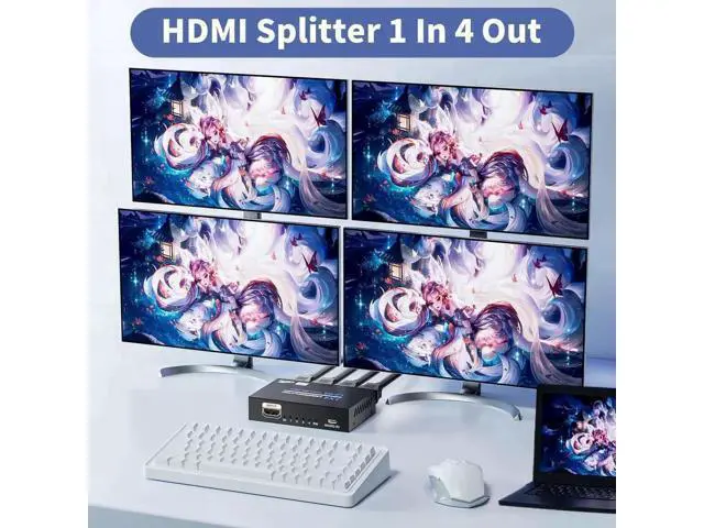 Alt view image 7 of 7 - 1 In 4 Out Powered HDMI Splitter with Power Cord, 4K@30Hz 1×4 Mirror Screen Duplicator Supports Ultra HD 3D 1080P HDCP 1.4 for HDTV STB DVD PS3/PS4/PS5 Projector