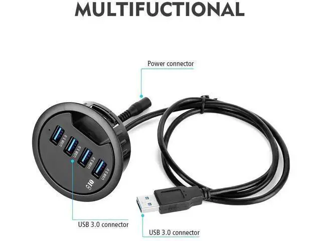 Alt view image 3 of 7 - 60mm Desk Grommet USB 3.0 4-Port Hub with BC1.2 Fast Charging Function, Flush Mount Dock Station for iPhone, Android Smartphones, iPad & Tablets Data Sync and Charging