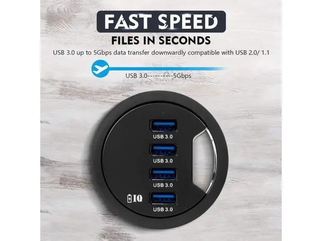 Alt view image 6 of 7 - 60mm Desk Grommet USB 3.0 4-Port Hub with BC1.2 Fast Charging Function, Flush Mount Dock Station for iPhone, Android Smartphones, iPad & Tablets Data Sync and Charging