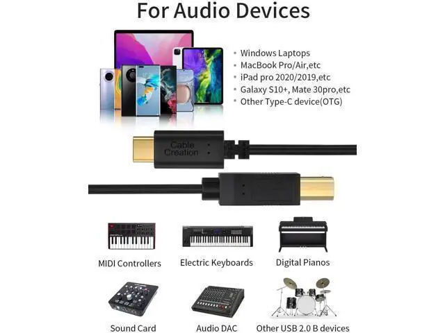 Alt view image 3 of 7 - 2 Pack 2M/6.6FT USB-C to USB-B Cable, Black Printer & MIDI Cord for MacBook Pro/Air, Digital Piano, MIDI & DJ Controller