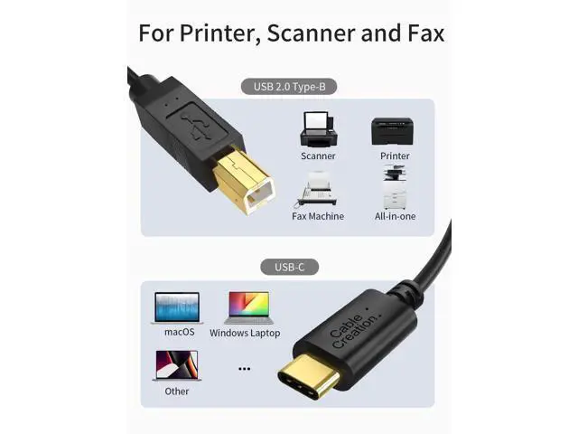 Alt view image 5 of 7 - 2 Pack 2M/6.6FT USB-C to USB-B Cable, Black Printer & MIDI Cord for MacBook Pro/Air, Digital Piano, MIDI & DJ Controller
