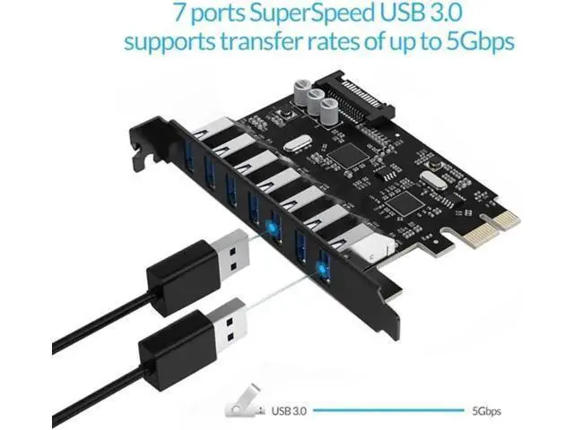 Alt view image 3 of 3 - 7-Port Super Speed USB 3.0 PCIe Expansion Card with 15-Pin SATA Power Connector, PCI Express USB 3.0 Adapter for Desktop PC