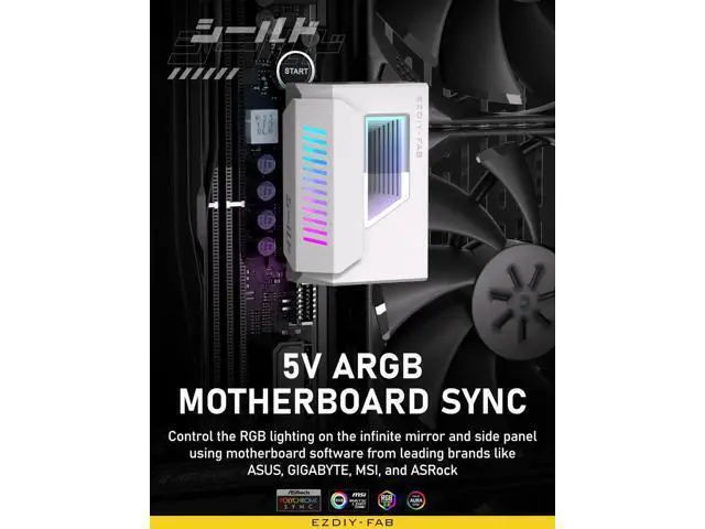 Alt view image 6 of 7 - 1 Pack White 180-Degree Angled ATX 24Pin Power Adapter with Infinity Mirror ARGB Lighting, 5V 3-Pin Addressable RGB Synchronizable 24Pin PSU Corner Connector