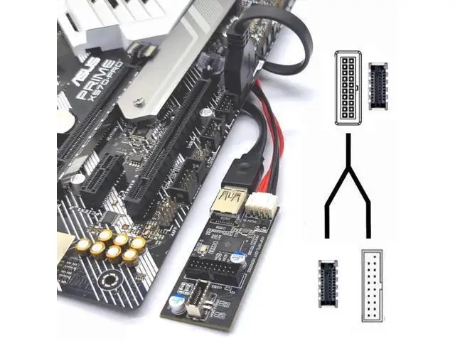 Alt view image 6 of 7 - USB 3.1 Type-E to Dual USB 3.0 19/20Pin Port Multiplier PCBA Adapter with SATA 15Pin Power Cable, Internal Motherboard Front Panel USB Splitter for DIY PC Gaming Chassis