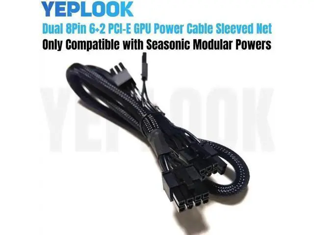 Alt view image 2 of 7 - 1PCS Dual PCIe 8Pin (6+2) Sleeved GPU Power Cable Compatible with Seasonic Modular PSU X-650 X-750 X-850 X-1050 X-1250, Braided Modular Graphics Card Power Supply Wire