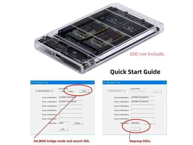 Alt view image 2 of 7 - Dual B+M Key M.2 SATA + 2.5 Inch SATA Combo Enclosure, USB 3.0 Type-C Multi-Disk Adapter Support RAID 0 JBOD Span Mode