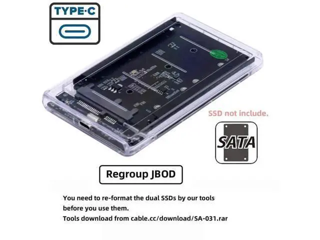 Alt view image 6 of 7 - Dual B+M Key M.2 SATA + 2.5 Inch SATA Combo Enclosure, USB 3.0 Type-C Multi-Disk Adapter Support RAID 0 JBOD Span Mode