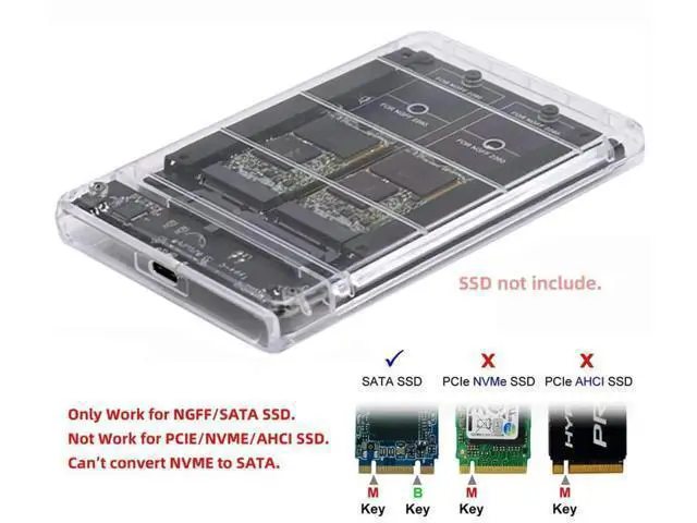Alt view image 5 of 7 - Dual B+M Key M.2 SATA + 2.5 Inch SATA Combo Enclosure, USB 3.0 Type-C Multi-Disk Adapter Support RAID 0 JBOD Span Mode
