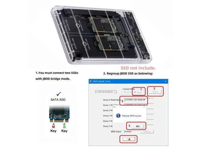 Alt view image 7 of 7 - Dual B+M Key M.2 SATA + 2.5 Inch SATA Combo Enclosure, USB 3.0 Type-C Multi-Disk Adapter Support RAID 0 JBOD Span Mode