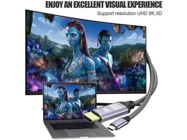 Alt view image 3 of 7 - 1.8m USB3.1 Type-C to HDMI 2.1 Cable, 48Gbps, 8K@30Hz & 4K@120Hz UHD HDR, Compatible with Thunderbolt 3 for TV, Projector & Monitor
