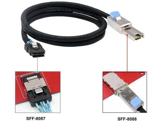 Alt view image 4 of 4 - 2 Pack SFF-8088 to SFF-8087 Mini SAS Storage Cable 1M(3.3FT), External 26Pin Male to Internal 36Pin Male 28AWG Twin-Axial Wire for Server RAID Controller & Disk Backplane