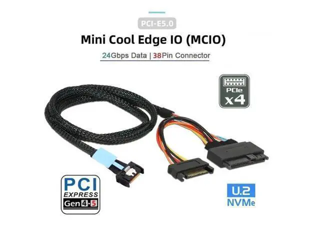 Alt view image 7 of 7 - 50cm MCIO 4X Mini Cool Edge IO to SFF-8639 U.2 NVMe PCIe Cable, PCIe 5.0 x4 High-Speed Storage Interconnect Cord for Server Motherboard Enterprise U.2 SSD Drives