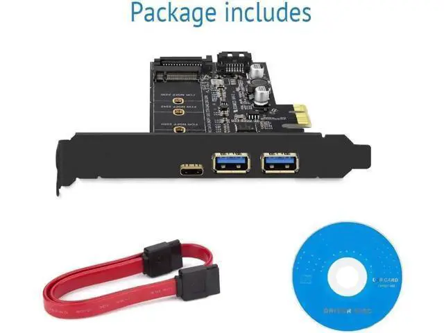 Alt view image 3 of 7 - PCIe to USB 3.0 Expansion Card with 1 USB-C + 2 USB-A Ports, SATA Input to NGFF M.2 Output (SATA M.2 Only, NVME Unsupported), Low Profile Flat Bracket Included