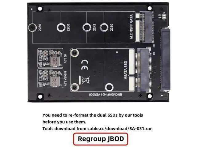 Alt view image 3 of 7 - Dual mSATA + NGFF B+M Key SSD RAID Bridge Card, JBOD RAID0 Span Converter to Standard 2.5 Inch SATA Combo Hard Drive Enclosure, SATA III 6Gbps Storage Adapter