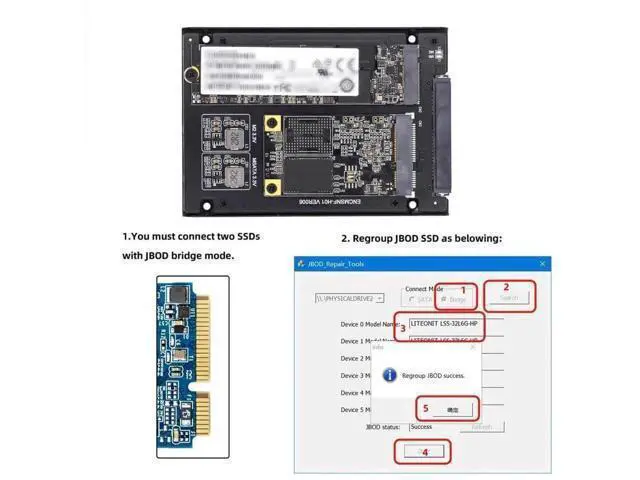 Alt view image 4 of 7 - Dual mSATA + NGFF B+M Key SSD RAID Bridge Card, JBOD RAID0 Span Converter to Standard 2.5 Inch SATA Combo Hard Drive Enclosure, SATA III 6Gbps Storage Adapter