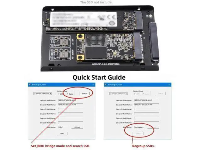 Alt view image 6 of 7 - Dual mSATA + NGFF B+M Key SSD RAID Bridge Card, JBOD RAID0 Span Converter to Standard 2.5 Inch SATA Combo Hard Drive Enclosure, SATA III 6Gbps Storage Adapter