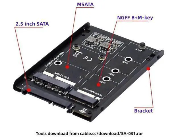 Alt view image 7 of 7 - Dual mSATA + NGFF B+M Key SSD RAID Bridge Card, JBOD RAID0 Span Converter to Standard 2.5 Inch SATA Combo Hard Drive Enclosure, SATA III 6Gbps Storage Adapter
