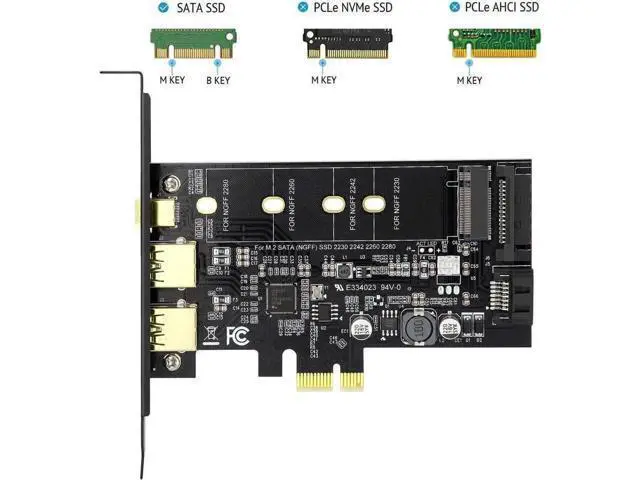 Alt view image 7 of 7 - PCIe to USB 3.0 Expansion Card with 1 USB-C + 2 USB-A Ports, SATA Input to NGFF M.2 Output (SATA M.2 Only, NVME Unsupported), Low Profile Flat Bracket Included