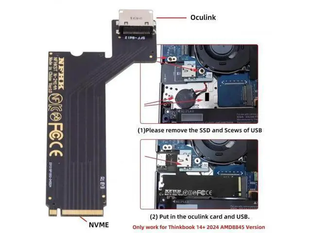 Alt view image 2 of 7 - PCIe 4.0 M.2 M-Key to OCuLink SFF-8612 SFF-8611 Host Adapter, Custom Fit for 2024 Lenovo ThinkBook 14+ AMD Ryzen 7 8845 Laptop, Supports External eGPU & U.2 NVMe SSD Expansion