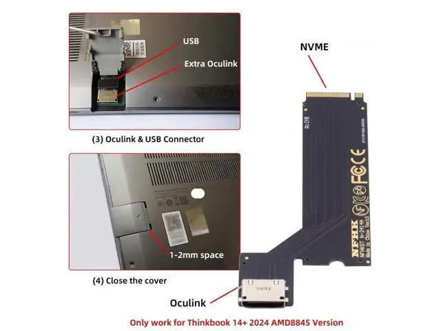 Alt view image 5 of 7 - PCIe 4.0 M.2 M-Key to OCuLink SFF-8612 SFF-8611 Host Adapter, Custom Fit for 2024 Lenovo ThinkBook 14+ AMD Ryzen 7 8845 Laptop, Supports External eGPU & U.2 NVMe SSD Expansion