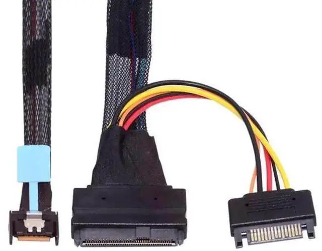 Main image of 0.5M PCIe 5.0 x4 MCIO SFF-TA-1016 38Pin to U.2 SFF-8639 Cable with SATA 15Pin Power, 64Gbps High Speed MCIO Extension Wire for AI Server, HPC Workstation, U.2 NVMe SSD & External Storage Docking