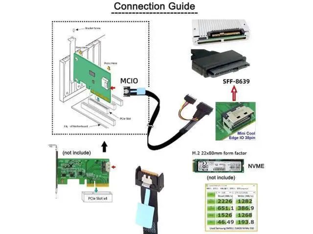 Alt view image 4 of 7 - 0.5M PCIe 5.0 x4 MCIO SFF-TA-1016 38Pin to U.2 SFF-8639 Cable with SATA 15Pin Power, 64Gbps High Speed MCIO Extension Wire for AI Server, HPC Workstation, U.2 NVMe SSD & External Storage Docking