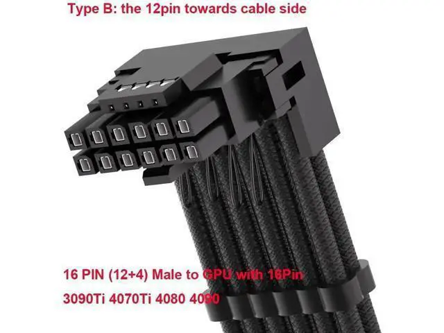 Alt view image 3 of 6 - Type B 90° Right Angle 12VHPWR Adapter, PCIe5.0 16AWG 600W 12+4Pin GPU Power Cord, 4×8Pin Input Exclusive for Corsair Modular PSU, Fits RTX 4090/4080/4070Ti/3090Ti