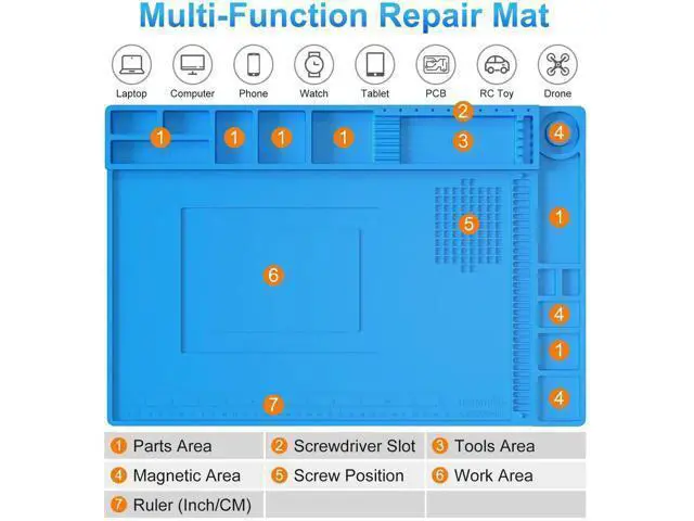 Alt view image 6 of 7 - 17.7"×11.8" Magnetic Silicone Soldering Mat, 932°F Heat Resistant Repair Work Pad