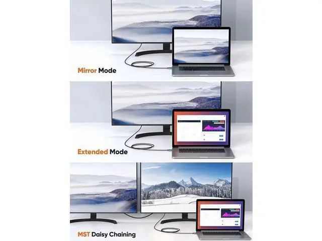 Alt view image 2 of 7 - 6FT USB-C to DisplayPort 1.4 Cable, 32.4Gbps, 8K@60Hz, 4K@144Hz, 2K@240Hz, HDR, Thunderbolt 3/4 Compatible for Rift S, MacBook, XPS 13/15, Surface Pro