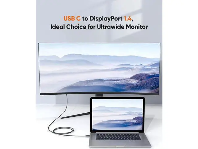 Alt view image 4 of 7 - 6FT USB-C to DisplayPort 1.4 Cable, 32.4Gbps, 8K@60Hz, 4K@144Hz, 2K@240Hz, HDR, Thunderbolt 3/4 Compatible for Rift S, MacBook, XPS 13/15, Surface Pro
