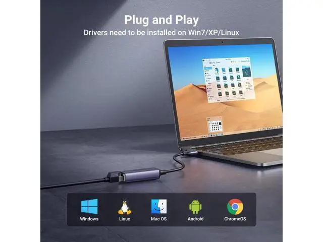 Alt view image 6 of 6 - UGREEN USB 3.0 to Gigabit Ethernet Adapter, Aluminum Shell Plug and Play RJ45 LAN Network Dongle, Compatible with Nintendo Switch, MacBook, Surface Pro, Windows Laptops & PC
