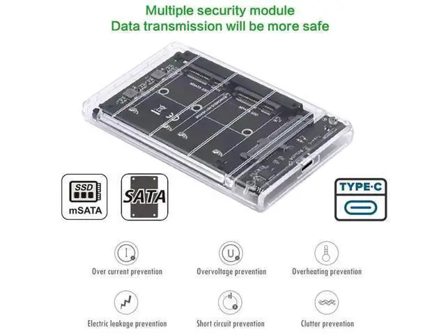 Alt view image 2 of 7 - Dual mSATA SSD Bridge Adapter with JBOD RAID0 Span Mode, Convert Dual Mini-SATA SSD to USB3.0 Type-C 2.5 Inch SATA Combo External Enclosure